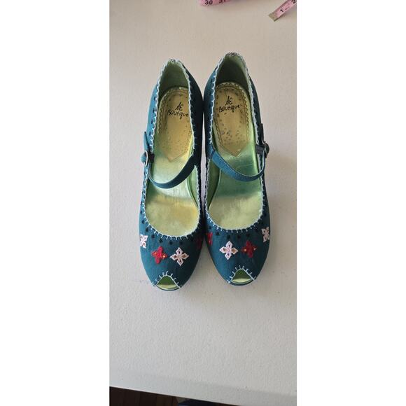 Sam Edelman Shoes - SE Boutique sam edelman green embroidered Peep Toe Rockabilly mary jane heel 8 M
